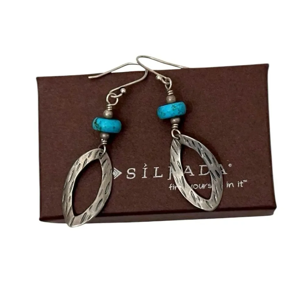 Silpada W1862 Retired Silver Stabilized Turquoise Bead Textured Drop Earrings